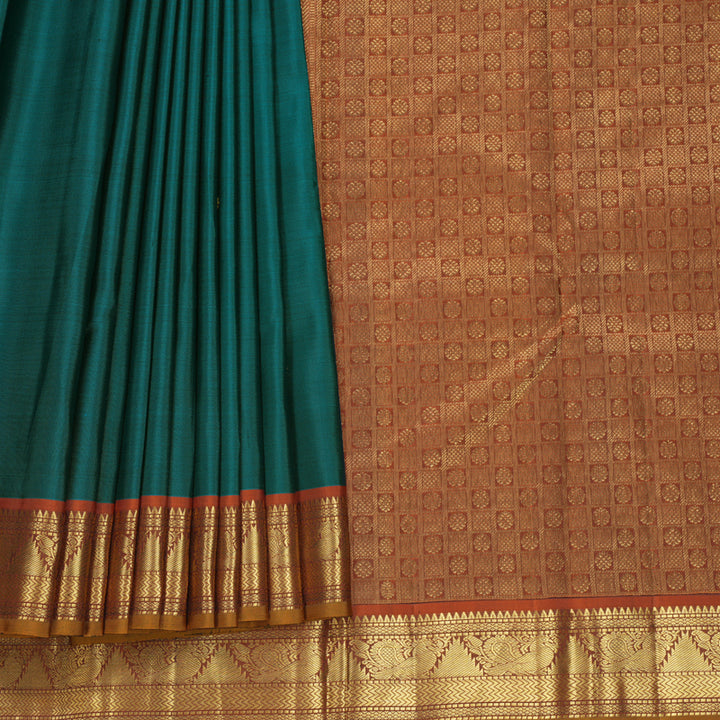 Hayagrivas Handloom Rama Green Kanjivaram Silk Saree with Rust Orange Border KBF743H12-1