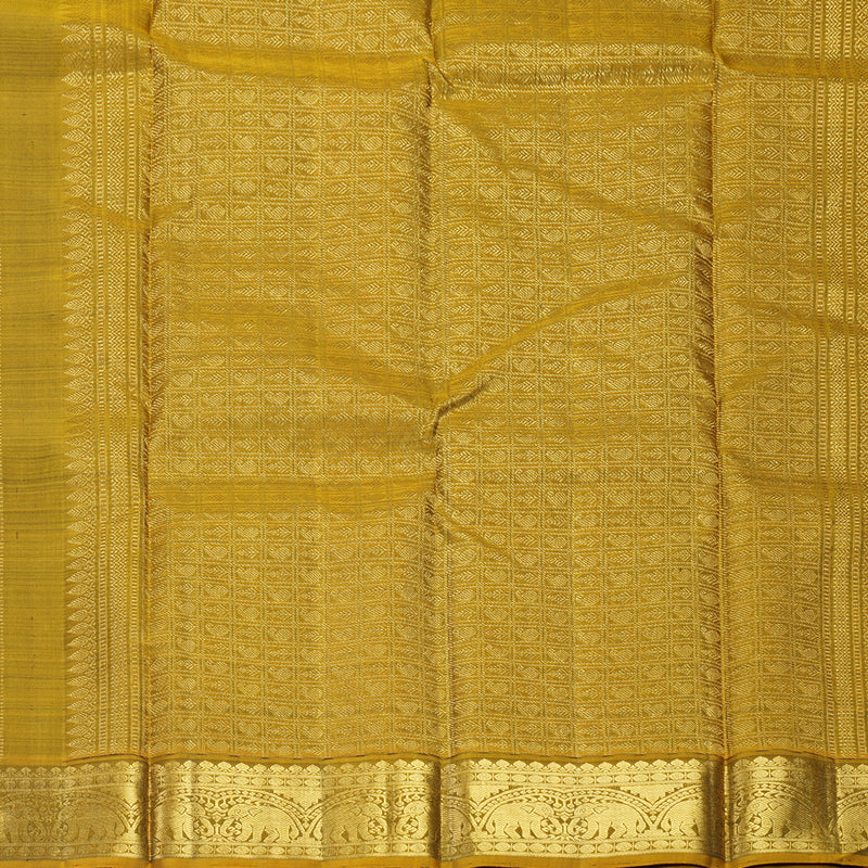 Hayagrivas Handloom Bottle Green Kanjivaram Silk Saree with Sampanga Yellow Border KBF743H15-1
