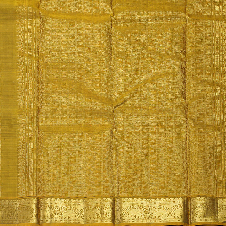 Hayagrivas Handloom Bottle Green Kanjivaram Silk Saree with Sampanga Yellow Border KBF743H15-1