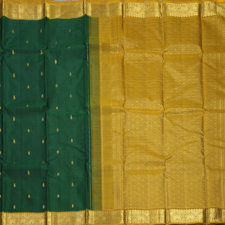 Hayagrivas Handloom Bottle Green Kanjivaram Silk Saree with Sampanga Yellow Border KBF743H15-1