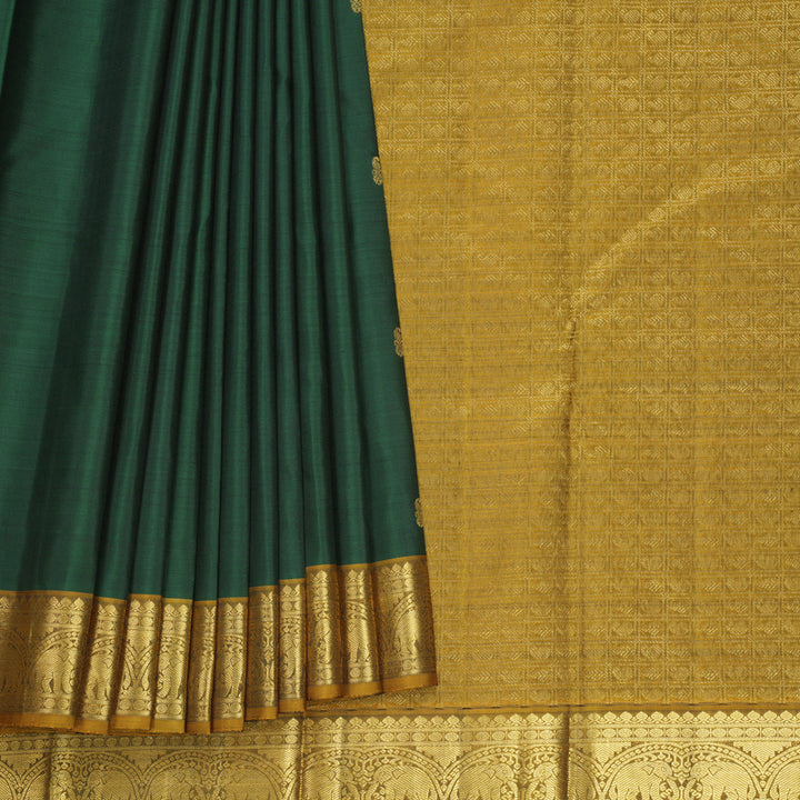Hayagrivas Handloom Bottle Green Kanjivaram Silk Saree with Sampanga Yellow Border KBF743H15-1
