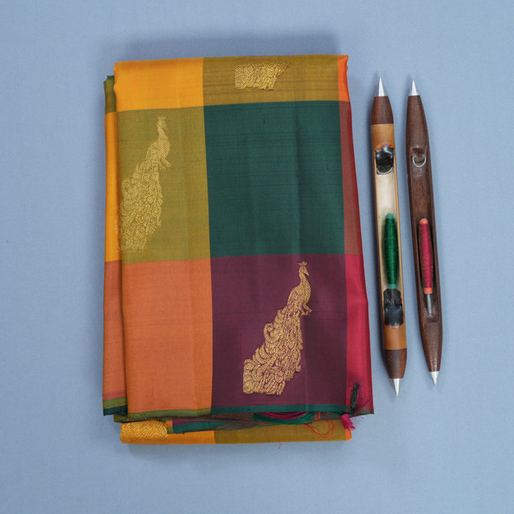 Hayagrivas Handloom Multicolour Checks Kanjivaram Silk Saree KBF743H6-1
