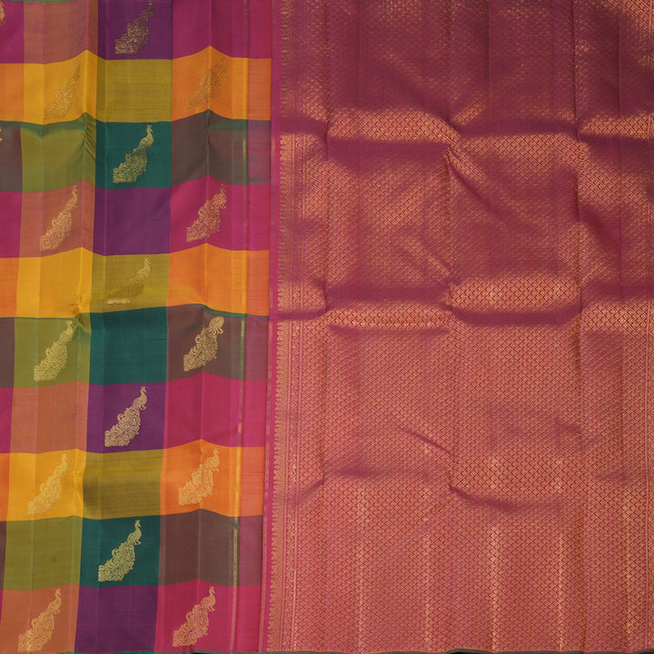 Hayagrivas Handloom Multicolour Checks Kanjivaram Silk Saree KBF743H6-1