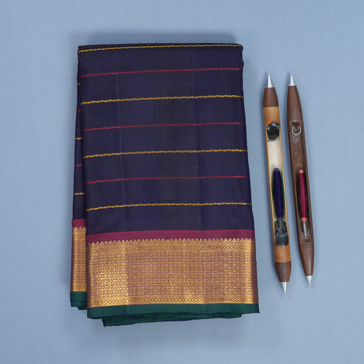 Hayagrivas Handloom Navy Blue Kanjivaram Silk Saree with Wine Maroon Border KBF743H9-1