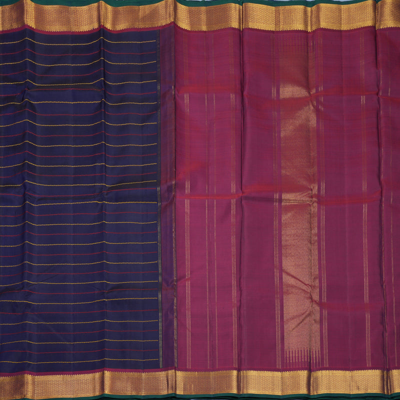 Hayagrivas Handloom Navy Blue Kanjivaram Silk Saree with Wine Maroon Border KBF743H9-1