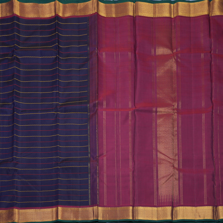 Hayagrivas Handloom Navy Blue Kanjivaram Silk Saree with Wine Maroon Border KBF743H9-1