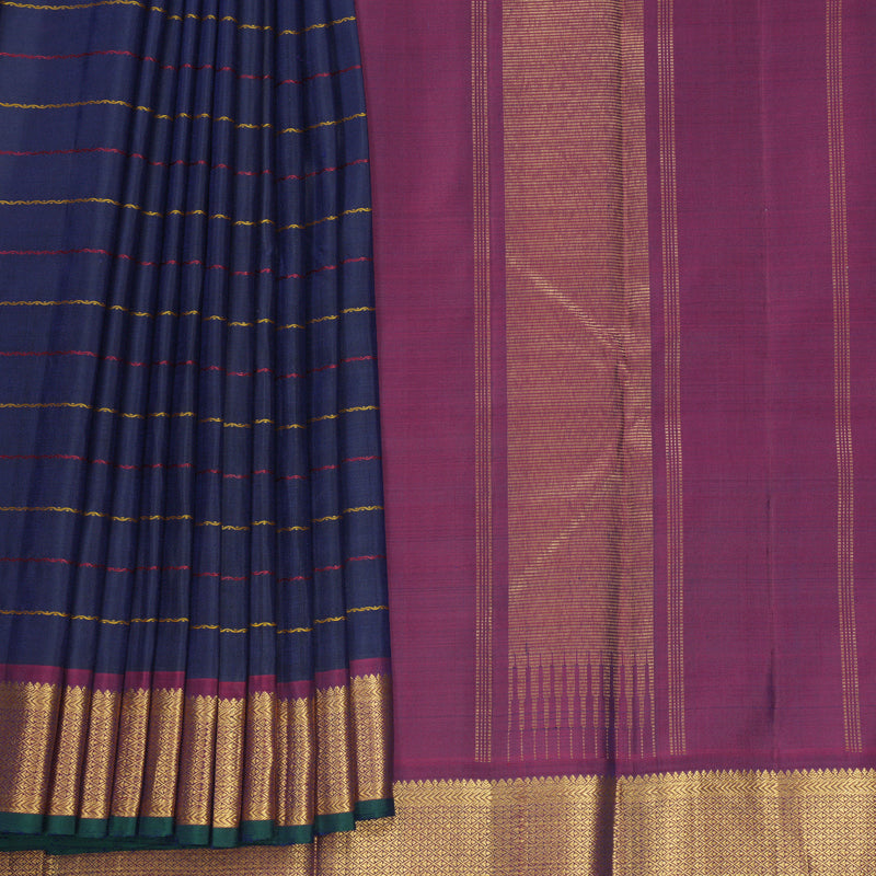 Hayagrivas Handloom Navy Blue Kanjivaram Silk Saree with Wine Maroon Border KBF743H9-1