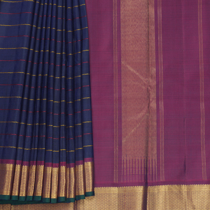 Hayagrivas Handloom Navy Blue Kanjivaram Silk Saree with Wine Maroon Border KBF743H9-1
