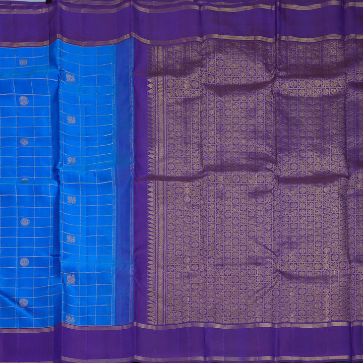 Hayagrivas Sapphire Blue Handloom Kanjivaram Silk Saree with Purple Border KBF744H1-1