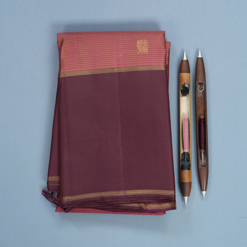 Hayagrivas Handloom Rosewood Pink Kanjivaram Silk Saree with Plum Purple Border KBF744H2-2