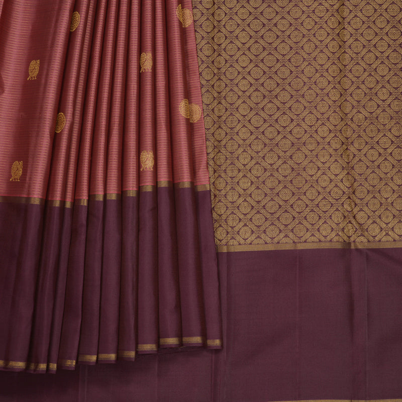 Hayagrivas Handloom Rosewood Pink Kanjivaram Silk Saree with Plum Purple Border KBF744H2-2