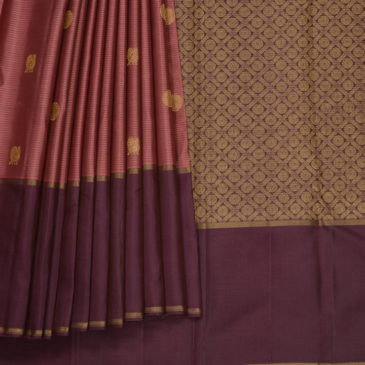 Hayagrivas Handloom Rosewood Pink Kanjivaram Silk Saree with Plum Purple Border KBF744H2-2