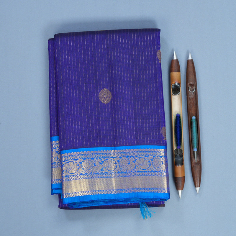 Hayagrivas Handloom Royal Blue Kanjivaram Silk Saree with Sky Blue Border KBF744H4-2