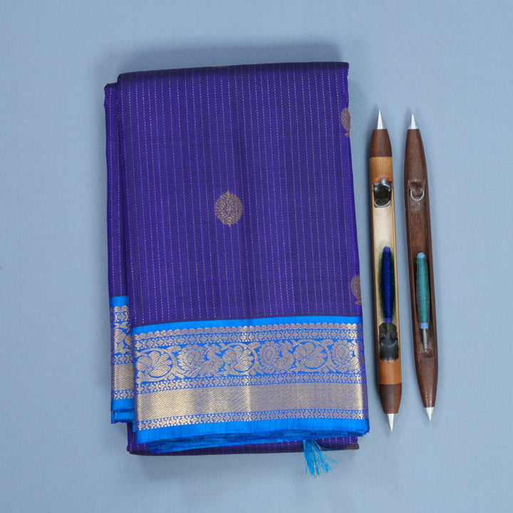 Hayagrivas Handloom Royal Blue Kanjivaram Silk Saree with Sky Blue Border KBF744H4-2
