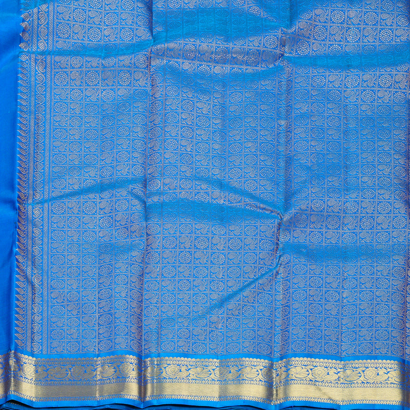 Hayagrivas Handloom Royal Blue Kanjivaram Silk Saree with Sky Blue Border KBF744H4-2