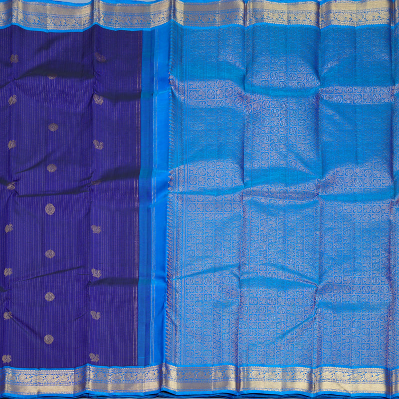 Hayagrivas Handloom Royal Blue Kanjivaram Silk Saree with Sky Blue Border KBF744H4-2