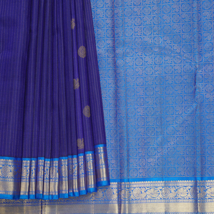 Hayagrivas Handloom Royal Blue Kanjivaram Silk Saree with Sky Blue Border KBF744H4-2