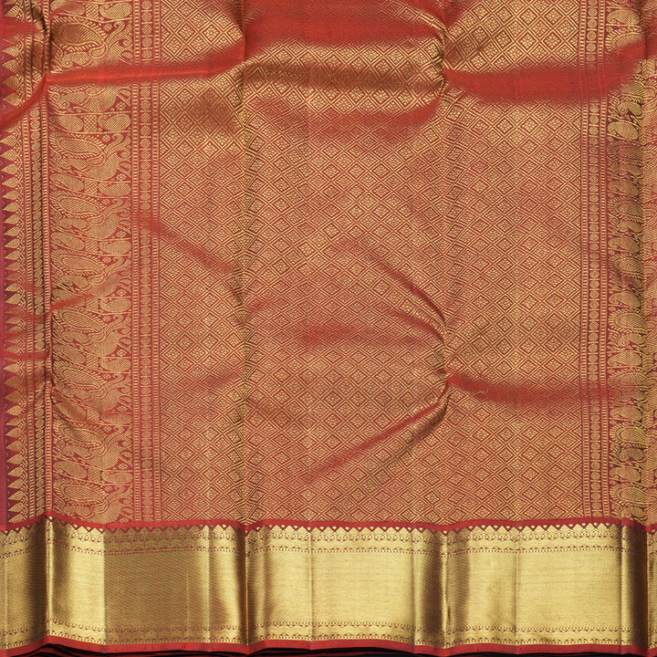 Hayagrivas Handloom Green Kanjivaram Silk Saree with Rust Orange Border KBF744H5-1