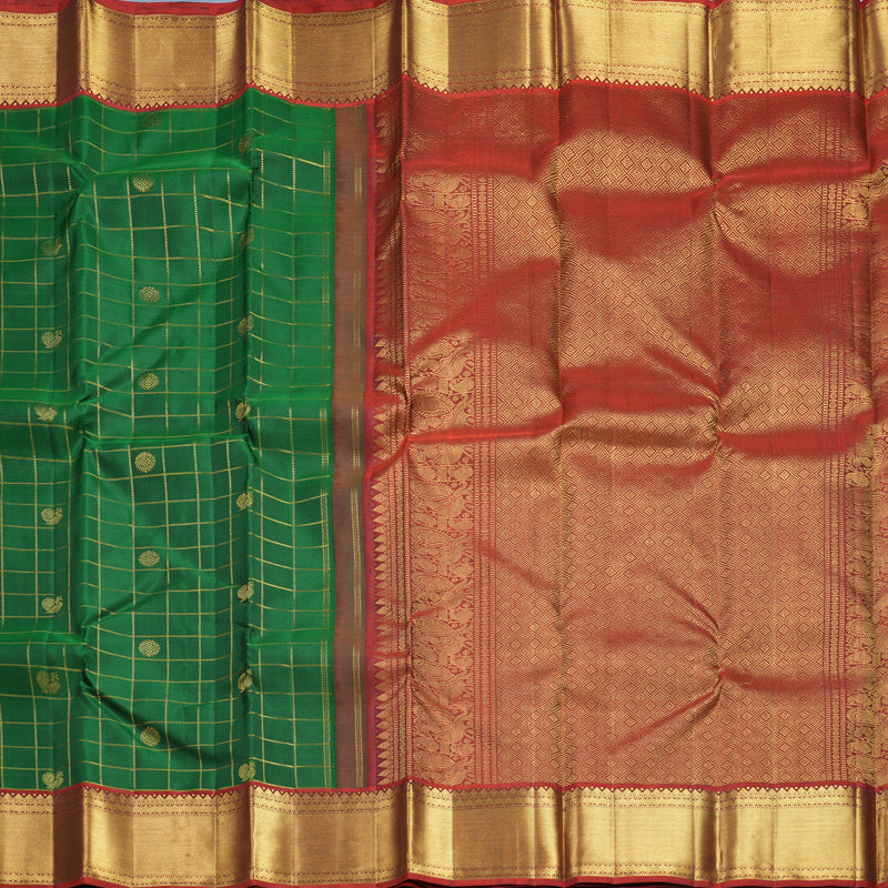 Hayagrivas Handloom Green Kanjivaram Silk Saree with Rust Orange Border KBF744H5-1