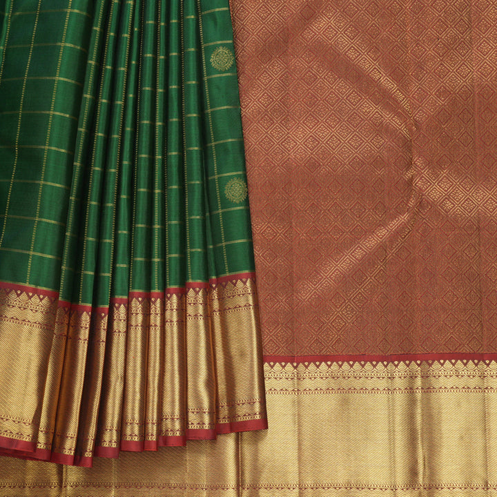 Hayagrivas Handloom Green Kanjivaram Silk Saree with Rust Orange Border KBF744H5-1