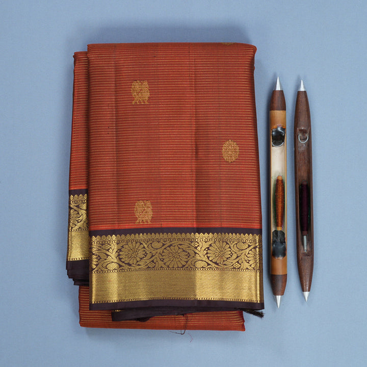 Hayagrivas Handloom Rust Orange Kanjivaram Silk Saree with Coffee Brown Border KBF744H5-2