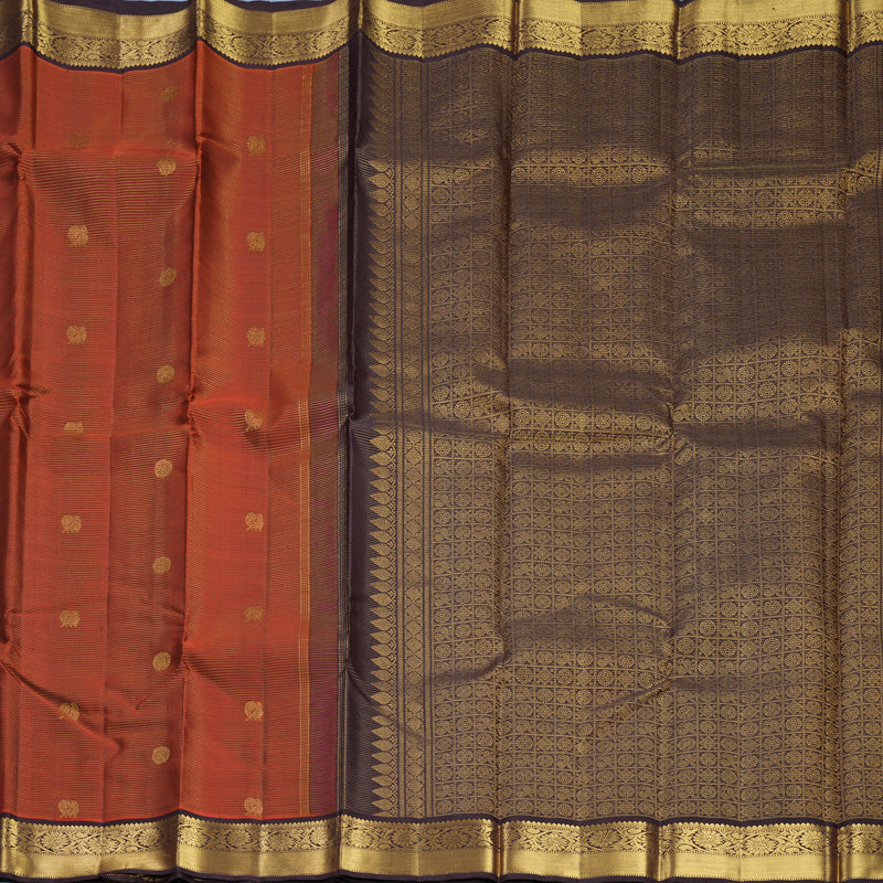 Hayagrivas Handloom Rust Orange Kanjivaram Silk Saree with Coffee Brown Border KBF744H5-2