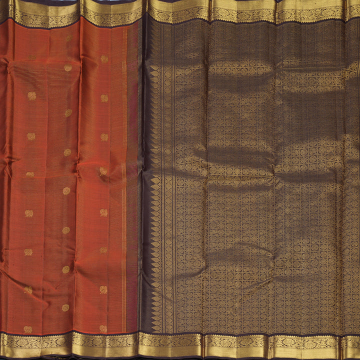 Hayagrivas Handloom Rust Orange Kanjivaram Silk Saree with Coffee Brown Border KBF744H5-2