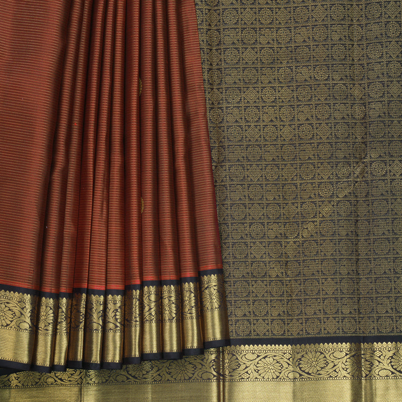 Hayagrivas Handloom Rust Orange Kanjivaram Silk Saree with Coffee Brown Border KBF744H5-2