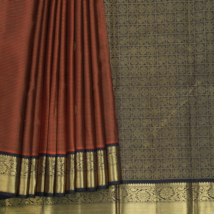 Hayagrivas Handloom Rust Orange Kanjivaram Silk Saree with Coffee Brown Border KBF744H5-2