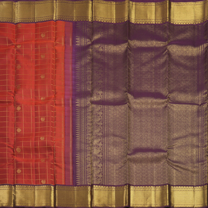 Hayagrivas Handloom Rust Orange Kanjivaram Silk Saree with Burgundy Border KBF744H5-6