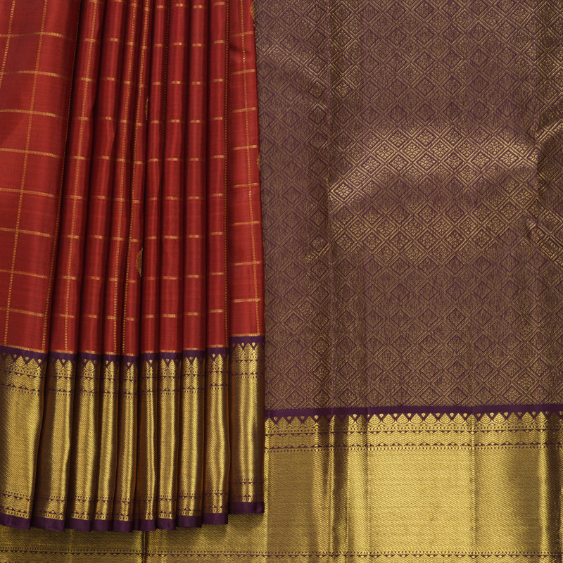 Hayagrivas Handloom Rust Orange Kanjivaram Silk Saree with Burgundy Border KBF744H5-6