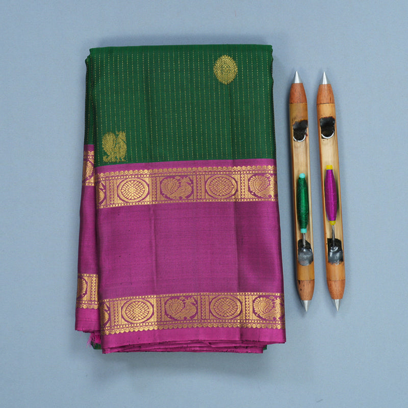 Hayagrivas Handloom Bottle Green Kanjivaram Silk Saree with Purple Border KBF744H5-7