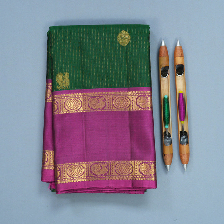 Hayagrivas Handloom Bottle Green Kanjivaram Silk Saree with Purple Border KBF744H5-7