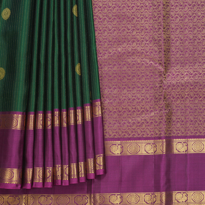 Hayagrivas Handloom Bottle Green Kanjivaram Silk Saree with Purple Border KBF744H5-7