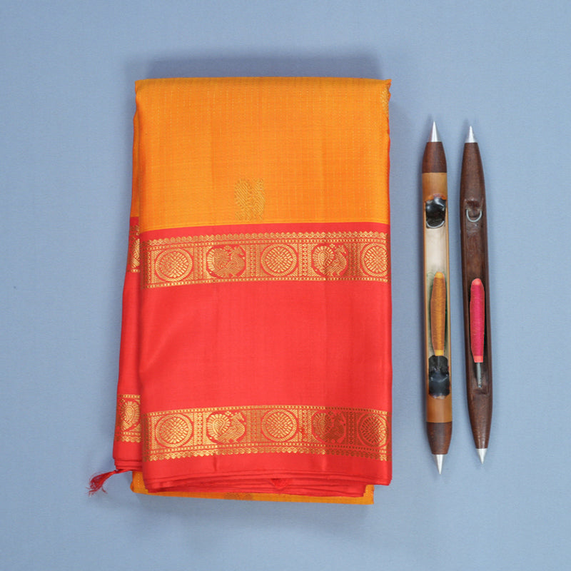 Hayagrivas Handloom Golden Orange Kanjivaram Silk Saree with Red Border KBF744H5-8