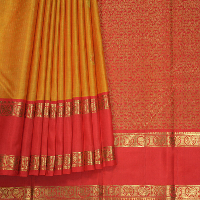 Hayagrivas Handloom Golden Orange Kanjivaram Silk Saree with Red Border KBF744H5-8