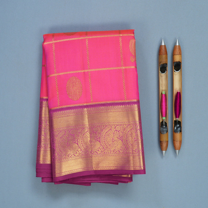 Hayagrivas Handloom Rani Pink Kanjivaram Silk Saree with Purple Border KBF744H6-1