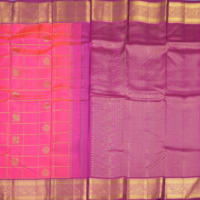 Hayagrivas Handloom Rani Pink Kanjivaram Silk Saree with Purple Border KBF744H6-1