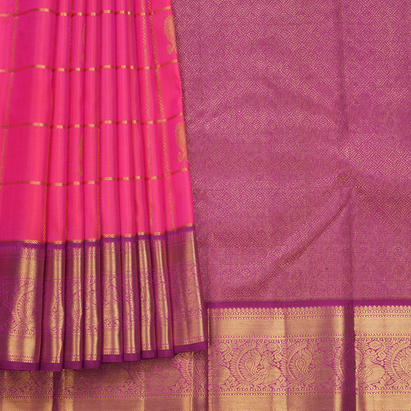 Hayagrivas Handloom Rani Pink Kanjivaram Silk Saree with Purple Border KBF744H6-1