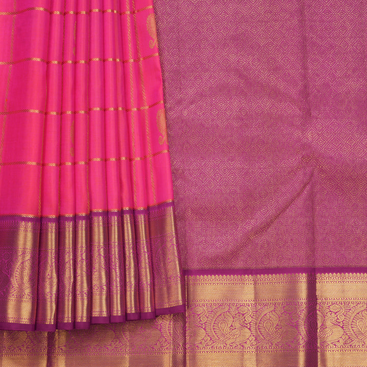 Hayagrivas Handloom Rani Pink Kanjivaram Silk Saree with Purple Border KBF744H6-1
