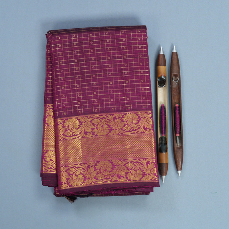 Hayagrivas Handloom Purple Kanjivaram Silk Saree with Magenta Border KBF744H7-2