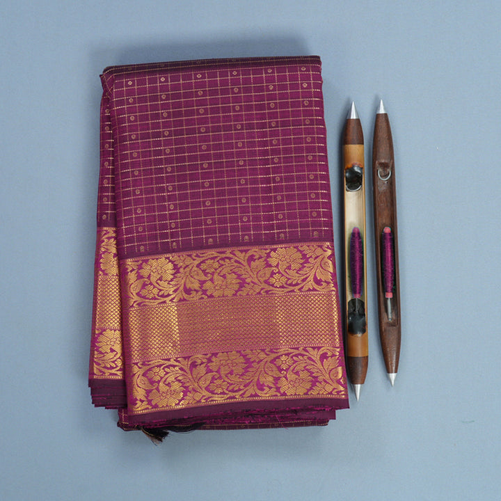 Hayagrivas Handloom Purple Kanjivaram Silk Saree with Magenta Border KBF744H7-2