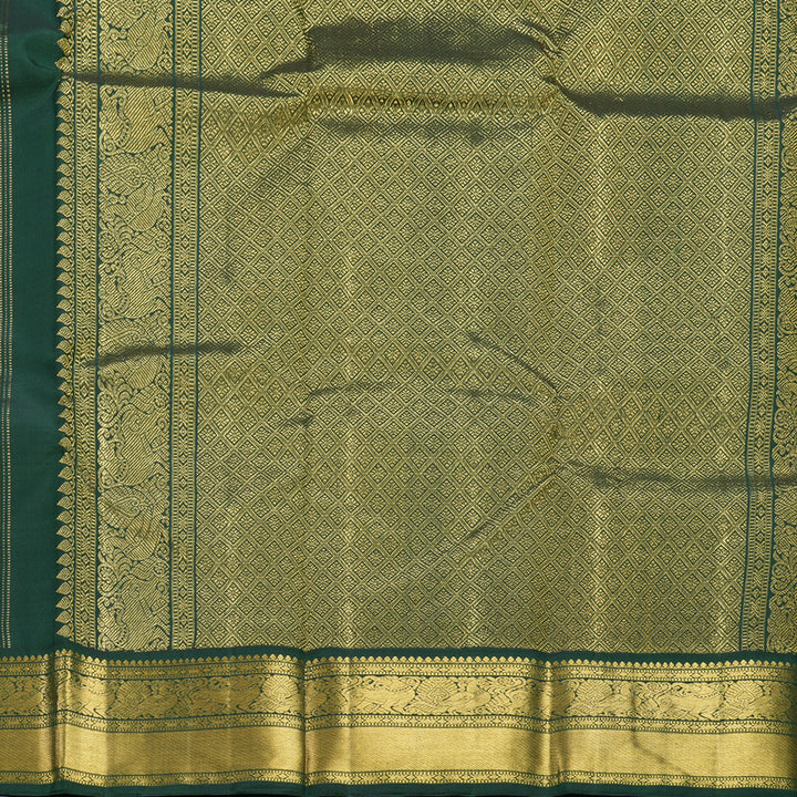 Hayagrivas Handloom Red Kanjivaram Silk Saree with Bottle Green Border KBF744H9-1