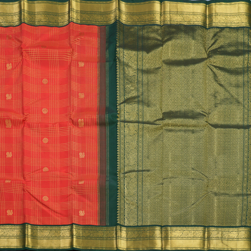 Hayagrivas Handloom Red Kanjivaram Silk Saree with Bottle Green Border KBF744H9-1