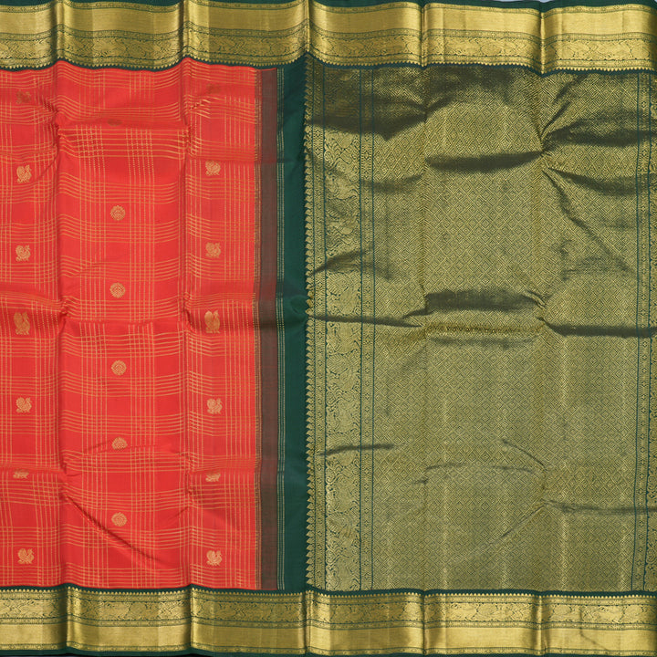 Hayagrivas Handloom Red Kanjivaram Silk Saree with Bottle Green Border KBF744H9-1