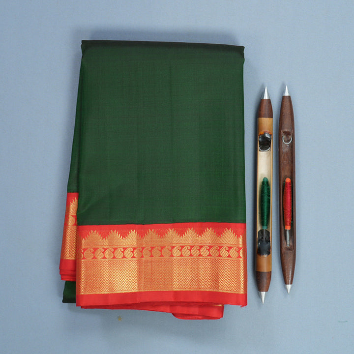 Hayagrivas Handloom Bottle Green Kanjivaram Silk Saree with Red Border KBF745H1-1