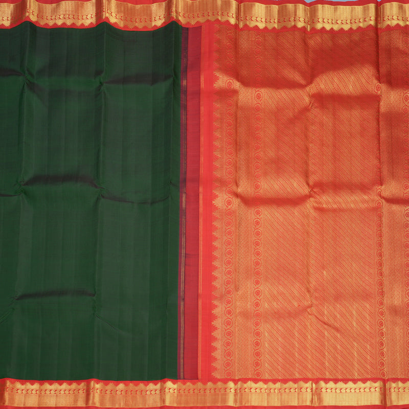 Hayagrivas Handloom Bottle Green Kanjivaram Silk Saree with Red Border KBF745H1-1