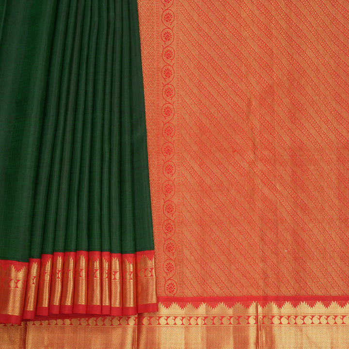 Hayagrivas Handloom Bottle Green Kanjivaram Silk Saree with Red Border KBF745H1-1
