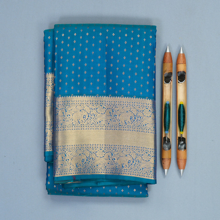 Hayagrivas Handloom Peacock Blue Kanjivaram Silk Saree KBF749H1-15