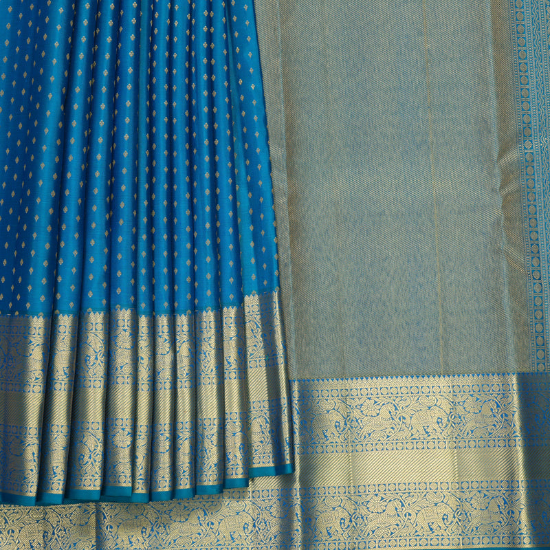Hayagrivas Handloom Peacock Blue Kanjivaram Silk Saree KBF749H1-15